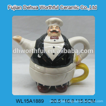 2016 new design ceramic teapot with cup in chef shape